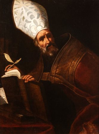 Artista attivo a Napoli, seconda metà XVII secolo  
Sant'Agostino vescovo 
Olio su tela cm. 97x73. Con cornice