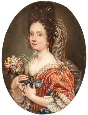 detto il Baciccio (Genova, 1639  - Roma, 1709) 
Ritratto di Eleonora Boncompagni Borghese 
Olio su rame cm. 14x10. Con cornice