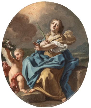 Francesco de Mura (Napoli, 1696 - 1782) 
Santa martire (Sant'Irene?) 
Olio su rame cm. 25x21. Con cornice
