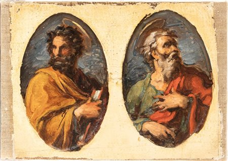 Vincenzo Camuccini (Roma, 1771 - 1844) 
San Giuda Taddeo e San Simone 
Olio su tela cm. 20x29. Con cornice