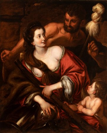 Johann Christoph Storer (attribuito a) (Costanza, 1611 - 1671) 
Ercole e Onfale 
Olio su tela cm. 123,5x100. Con cornice