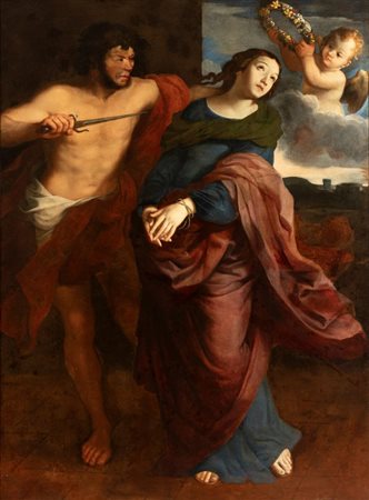 Artista attivo a Napoli, XVII secolo  
Martirio di Santa Lucia 
Olio su tela cm. 196x145. Con cornice
