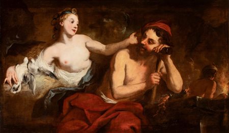 Artista francese, XVIII secolo  
Venere nella fucina di Vulcano 
Olio su tela cm. 93x154. Con cornice