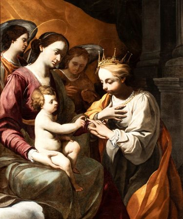 Gregorio Preti (Taverna, 1603 - Roma, 1672) 
Matrimonio mistico di Santa Caterina 
Olio su tela cm. 104,5x87. Con cornice