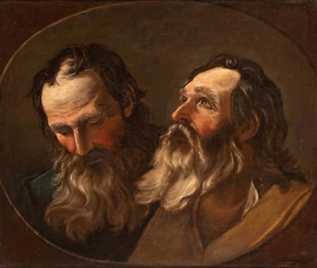 Artista emiliano, seconda metà XVIII secolo  
Due teste barbute 
Olio su tela cm. 57,5x67. Con cornice