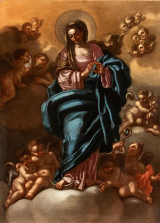 Artista attivo a Napoli, prima metà XVIII secolo  
Vergine Immacolata circondata dagli angeli 
Olio su tela cm. 103x75,5. Con cornice
