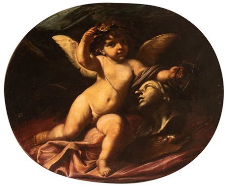 Artista emiliano, XVII secolo  
Allegoria delle arti figurative 
Olio su tela cm. 97,5x117. Con cornice