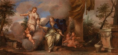 Artista attivo a Roma, seconda metà XVII secolo  
Scena allegorica 
Olio su tela cm. 50,5x106,5. Con cornice