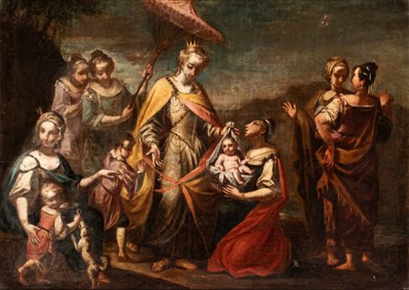 Artista emiliano, XVIII secolo  
Il ritrovamento di Mosè 
Olio su tela cm. 76,8x105,6. Con cornice
