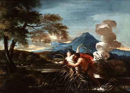 Artista attivo a Roma, seconda metà XVII secolo  
Pan e Siringa 
Olio su tela cm. 64x88. Con cornice