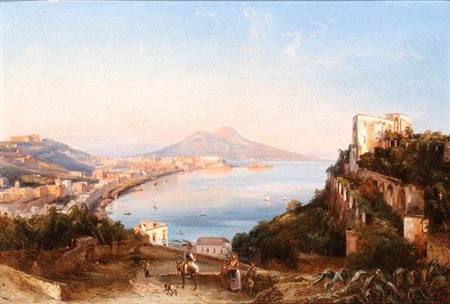 Giacinto Gigante (Napoli, 1806 - 1876) 
Veduta del golfo di Napoli 
Olio su tela cm. 51,5x75. Con cornice