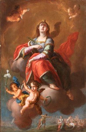Artista attivo a Napoli, prima metà XVIII secolo  
Sant'Orsola martire in gloria 
Olio su tela cm. 135,5x88,5. Con cornice