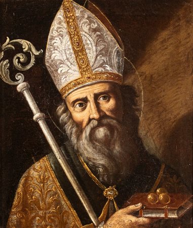 Artista attivo a Napoli, XVII secolo  
San Nicola di Bari 
Olio su tela cm. 58x50. Con cornice