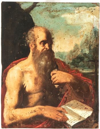 Artista emiliano, XVII secolo  
San Girolamo nel deserto 
Olio su rame cm. 22x17