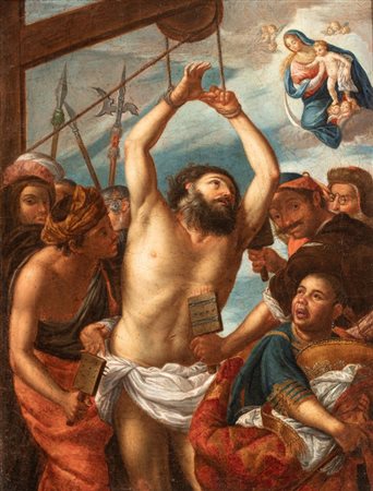 detto Pacecco de Rosa (Napoli, 1607 - 1656) Martirio di San Biagio XVII - XVIII secoloOlio su tela cm. 40x32. Con cornice