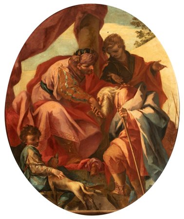 Artista veneto, XVIII secolo  
Omaggio ad un sovrano 
Olio su tela cm. 145x118,5. Con cornice