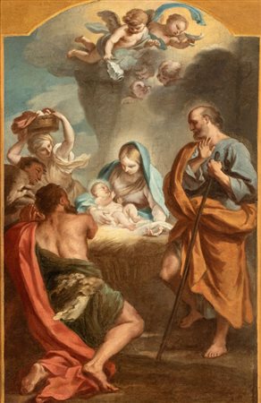 Artista attivo a Roma, seconda metà XVII secolo  
Adorazione dei pastori 
Olio su tela cm. 63,5x43,5. Con cornice