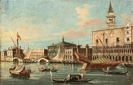 Artista veneto, XIX secolo  
Veduta di Palazzo Ducale dal Bacino di San Marco 
Olio su tela cm. 20x30. Con cornice