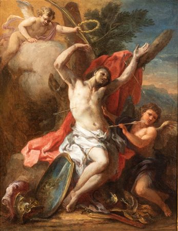 Artista attivo a Roma, XVIII secolo  
Martirio di San Sebastiano 
Olio su tela cm. 42x32,5. Con cornice