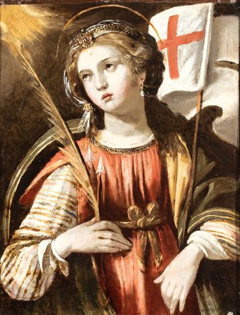 Artista emiliano, fine XVI - inizio XVII secolo  
Sant'Orsola martire 
Olio su tavola cm. 23x18,5. Con cornice