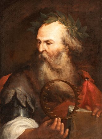 Agostino Scilla (attribuito a) (Messina, 1629 - Roma, 1700) 
Allegoria delle Lettere e del Potere 
Olio su tela cm. 66x50. Con cornice coeva