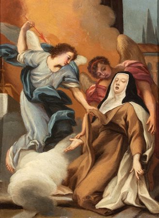 Artista attivo a Roma, XVII secolo  
Estasi di Santa Teresa 
Olio su rame cm. 22x16. Con cornice