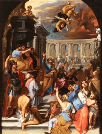Artista bolognese, XVII secolo  
La caduta di Simon Mago 
Olio su tela cm. 65x50. Con cornice 