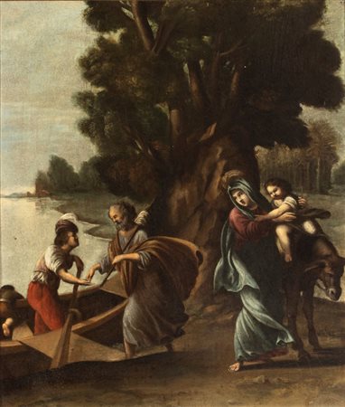 Artista veneto, XVII secolo  
Fuga in Egitto 
Olio su matrice in rame cm. 33x27,5. Con cornice