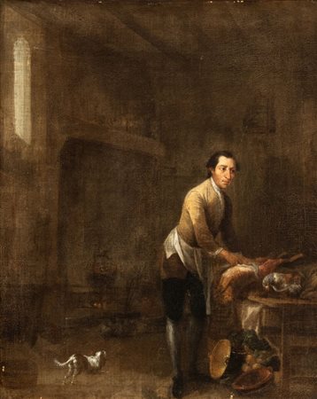 Artista fiammingo, XVIII secolo  
La bottega del macellaio 
Olio su tela cm. 54x43,5. Con cornice