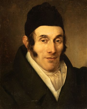Artista italiano, XIX secolo  
Ritratto virile con berretto nero 
Olio su tela  cm. 42x33,5. Con coirnice