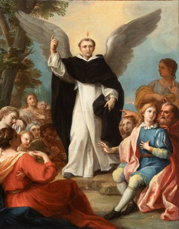 Artista emiliano, XVIII secolo  
La predicazione di San Vincenzo Ferrer 
Olio su tela cm. 50x39,5. Con cornice