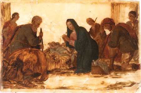 Artista toscano, XVII secolo  
Adorazione dei pastori 
Olio su alabastro cm. 25,5x39. Con cornice