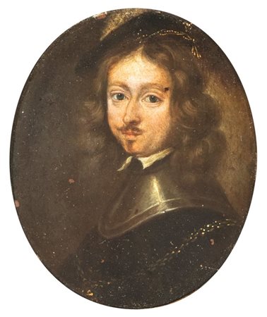 Artista olandese, XVII secolo  
Ritratto di giovane uomo con cappello e catena d'oro 
Olio su rame cm. 10,5x8. Con cornice