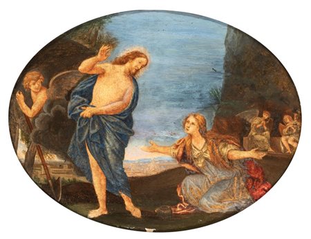 Artista italiano, XVIII secolo  
Noli me tangere 
Olio su tavola cm. 20x24,5. Con cornice