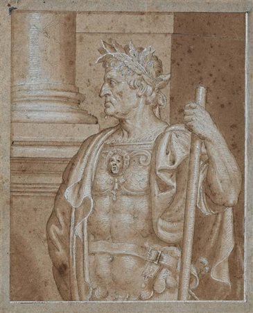 Scuola Romana del XVII secolo Ritratto dell'imperatore Galba Pietra nera e...