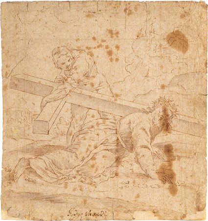 Simone Cantarini (Pesaro, 1612 - Verona, 1648) Studio per Pietà Penna,...