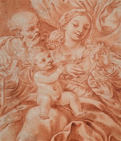 Scuola emiliana del XVIII secolo Sacra famiglia Pietra rossa su carta mm...