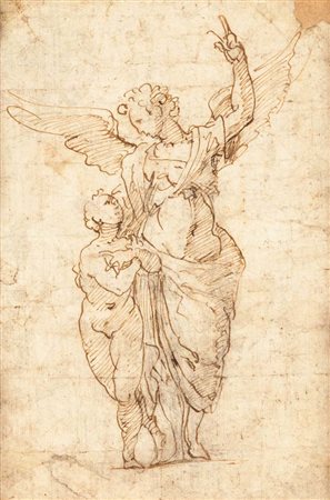 Scuola Toscana del XVI secolo Tobiolo e l'Angelo Penna e inchiostro bruno su...