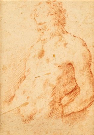 Scuola Emiliana del XVII secolo Studio di busto virile Pietra rossa su carta...