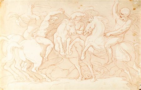 Scuola francese del XVIII secolo Recto: Scontro di cavallerie - Verso: Studio...