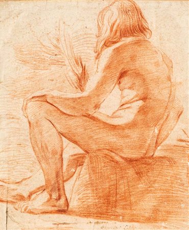 Scuola bolognese del XVIII secolo Studio di nudo accademico di spalle Pietra...