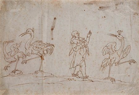 Scuola italiana del XVII secolo Chichibio e le gru China su carta mm 180x260...