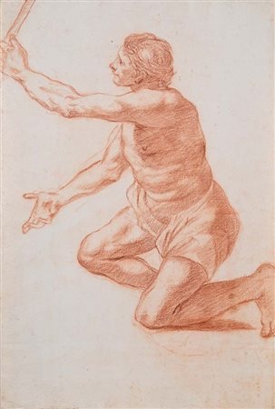 Scuola Romana del XVII secolo Studio di figura inginocchiata Pietra rossa su...
