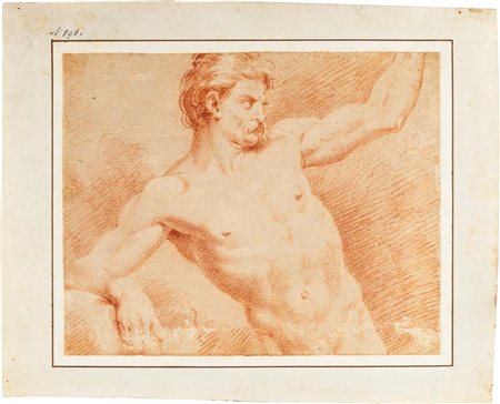 Scuola emiliana del XVIII secolo Studio di Nudo con baffi Pietra rossa su carta