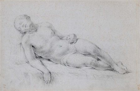 Scuola emiliana del XVIII secolo Studio di nudo maschile sdraiato Pietra nera...