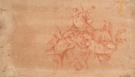 Scuola Romana del XVIII secolo Recto: Studio di quattro putti in volo -...