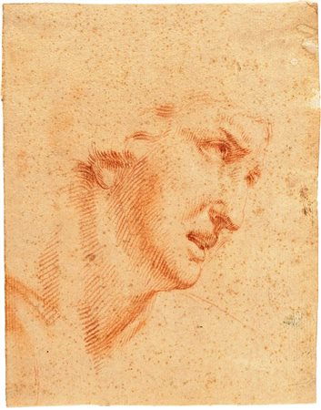 Scuola emiliana del XVIII secolo Studio di volto femminile Pietra rossa su...