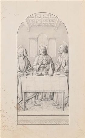 Scuola toscana del XIX secolo Cena in Emmaus Pietra nera, penna e inchiostro...