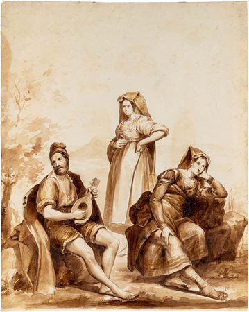 Giuseppe Moricci (Firenze, 1806 - Firenze, 1879) Studio di contadini Penna,...