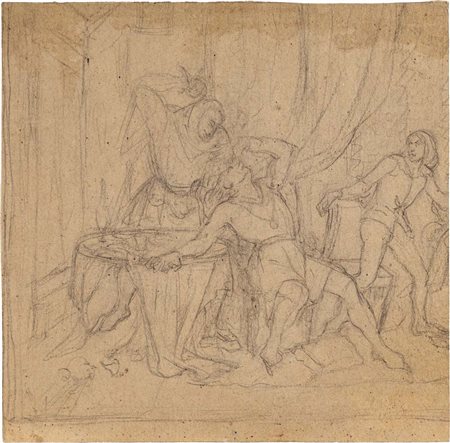 Scuola neoclassica italiana Studio per scena storica Pietra nera su carta mm...